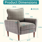 OLIXIS Comfy Accent Chair for Living Room Bedroom and Waiting Room, Upholstered Mid-Century Reading Chair with Pillow and Solid Wood Legs, Wide Singe Modern Lounge Sofa, Gray