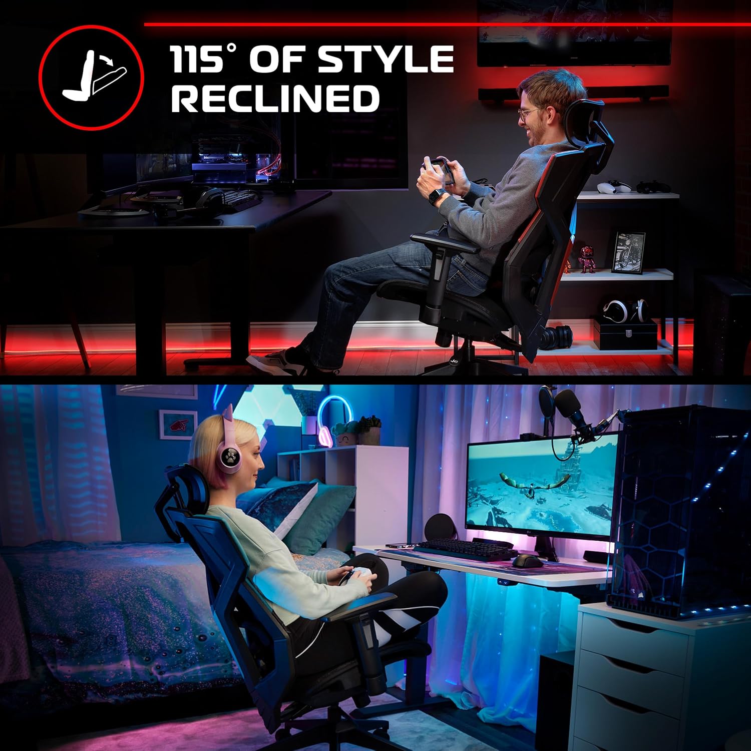 Respawn FLEXX Ergonomic Office and Gaming Chair with Lumbar Support - Breathable Mesh Recliner with Headrest & Adjustable Arms, Comfy Home Office Desk Chairs, Reclining Gaming Seat for Adults - Teal