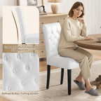 Yaheetech Dining Chairs Set of 4 Button Tufted Kitchen Chairs White | Modern Faux Leather Upholstered Parson Chairs with Rubberwood Legs, Adjustable Footpads, High Back Chairs For Dining Room