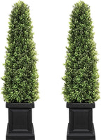3.5ft Boxwood Outdoor Topiary Set of 2, Tall All Year Green Fake Plant Topiary Trees Artificial Outdoor Porch Trees with Sturdy Pot for Outdoor Indoor (Square)