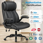 Ergonomic Office Chair – High Back Executive Leather Desk Chair with Inflatable Lumbar Support for Back Pain, Heavy-Duty Computer Desk Chair for Long Workdays, Black