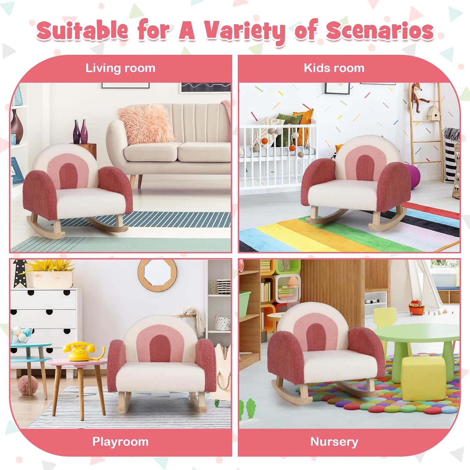 Costzon Kids Sofa, Toddler Rocking Chair w/Solid Wood Frames, Plush Fabric, Anti-Tip Design for Kids Room, Nursery, Playroom, Preschool, Birthday Gift for Boys Girls, Toddler Furniture Armchair, Red