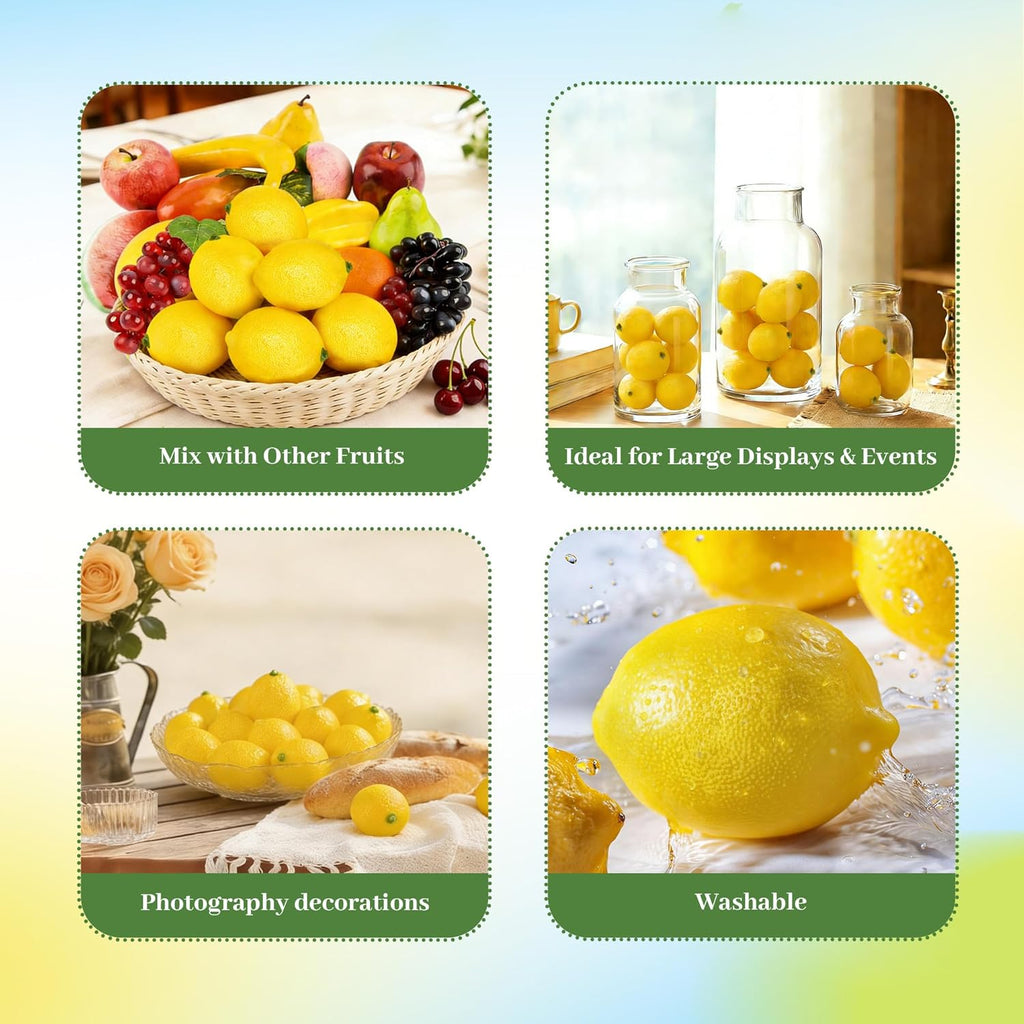 Toopify Fake Lemons, 20 Pcs Ultra Realistic Artificial Fruit with Natural Texture, Matte Non-Glossy Home Kitchen Table Decor for Photography and Party
