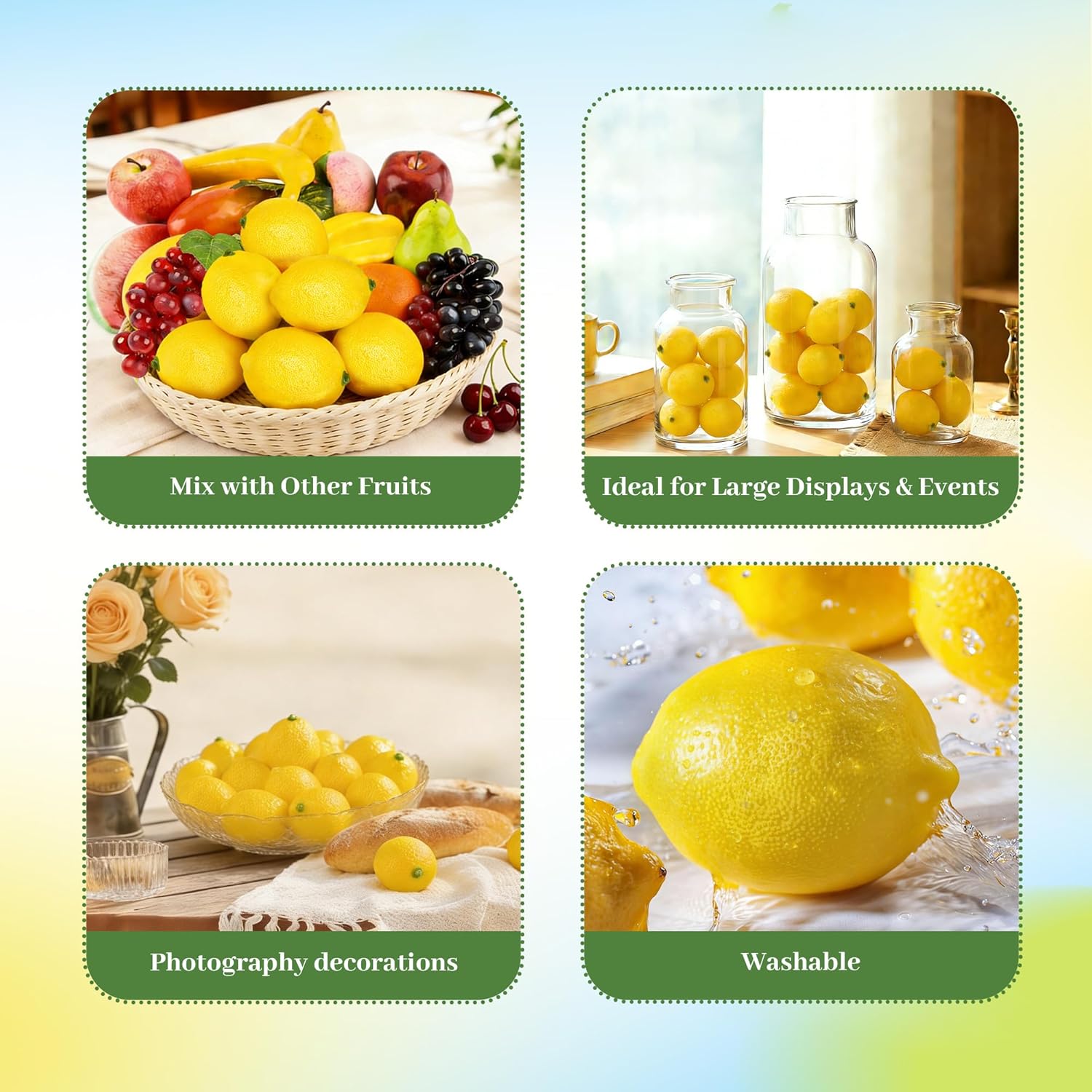 Toopify Fake Lemons, 20 Pcs Ultra Realistic Artificial Fruit with Natural Texture, Matte Non-Glossy Home Kitchen Table Decor for Photography and Party