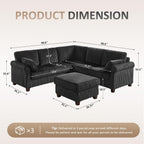 90.6" V-Shaped Modular Sectional Sofa with Storage Ottoman, 6-Seat Corduroy Corner Couch with Deep Seat, Oversized Upholstered Sectional for Living Room, Bedroom, Apartment