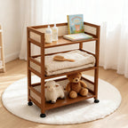 Rattan Side Table with Universal Wheels,Vintage Style Movable Coffee Table, Small Sofa End Table,for Living Room Kitchen Bar Bedroom Office Bathroom