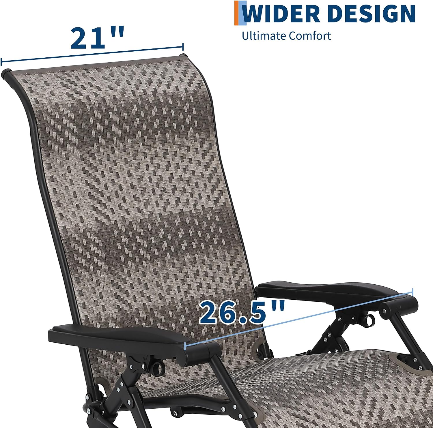 Rattan Chaise Lounge Chair with Widened Armrest Heavy Duty Wicker Adjustable Foldable Outdoor Patio Beach Camping Recliner Chair for Poolside Garden Backyard Lawn