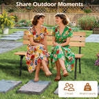Tangkula Acacia Wood Outdoor Bench with Backrest, Patio Loveseat with Heavy Duty Metal Frame, Slatted Backrest and Seat, Park Bench for Outside Front Porch, Garden and Backyard