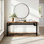 IRONCK 70.9" Long Console Table, 2-Tier Long Narrow Console Table Behind Couch for Display with Central Support Frame, Industrial Long Entryway Table for Entryway and Living Room