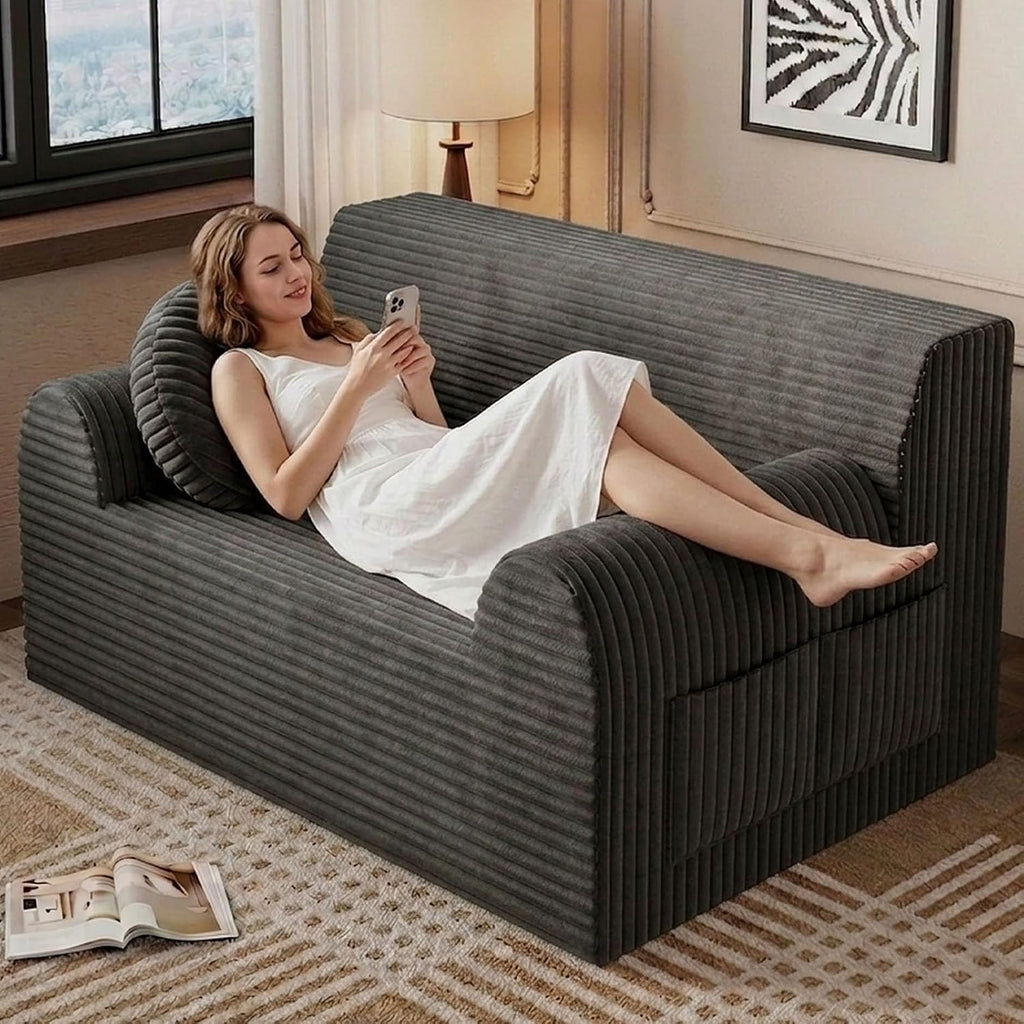 42" Boneless Oversized Chair with Side Pocket, Sofa Small Single Couch in a Box, Deep Seating Boneless Chair for Bedroom Living Room Office Apartment, No Assembly, Dark Grey