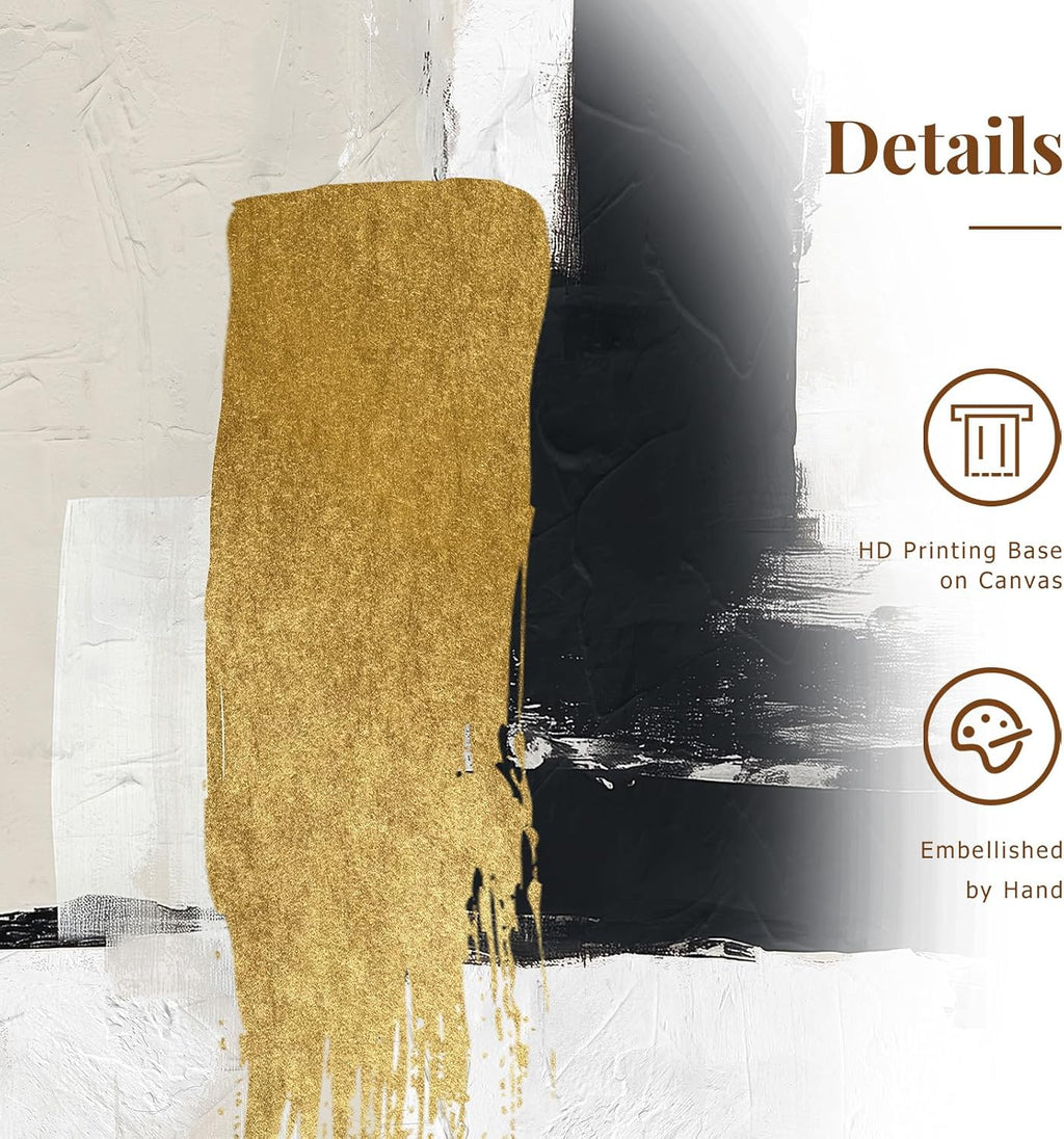 Abstract Neutral Textured Framed Canvas Wall Art Set of 3, Minimalist Wall Decor Modern Art Prints, Black Gold Wall Painting Artwork for Living Room,Bedroom,Dining Room,Office, 16"x24"