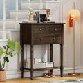 Knocbel Slim Antique Entry Console Table with 3 Drawers & Bottom Open Shelf, Solid Wood Narrow Small Sofa Table for Entryway Hallway Living Room 23.7" W x 13" D x 31.4" H Brown