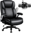 Big and Tall Office Chair 600LBS, Heavy Duty Office Chair for Heavy People, High Back Executive Office Leather Chair with Adjustable Armrests and Lumbar Support, Black Ergonomic Big Tall Chair
