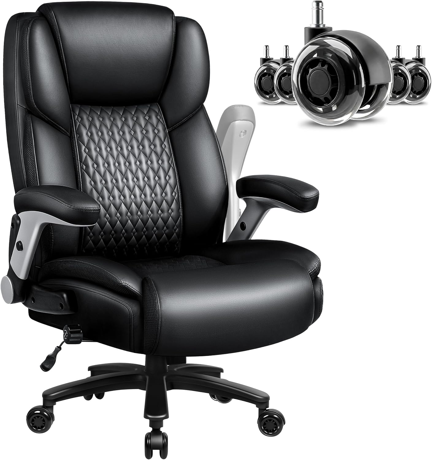 Big and Tall Office Chair 600LBS, Heavy Duty Office Chair for Heavy People, High Back Executive Office Leather Chair with Adjustable Armrests and Lumbar Support, Black Ergonomic Big Tall Chair