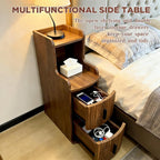 Narrow End Tables Set of 2 with 2 Storage Drawers for Living Room Office Slim Side Tables Small Nightstands Modern Beside Tables for Sofa Bedroom Small Spaces (2, Walnut)