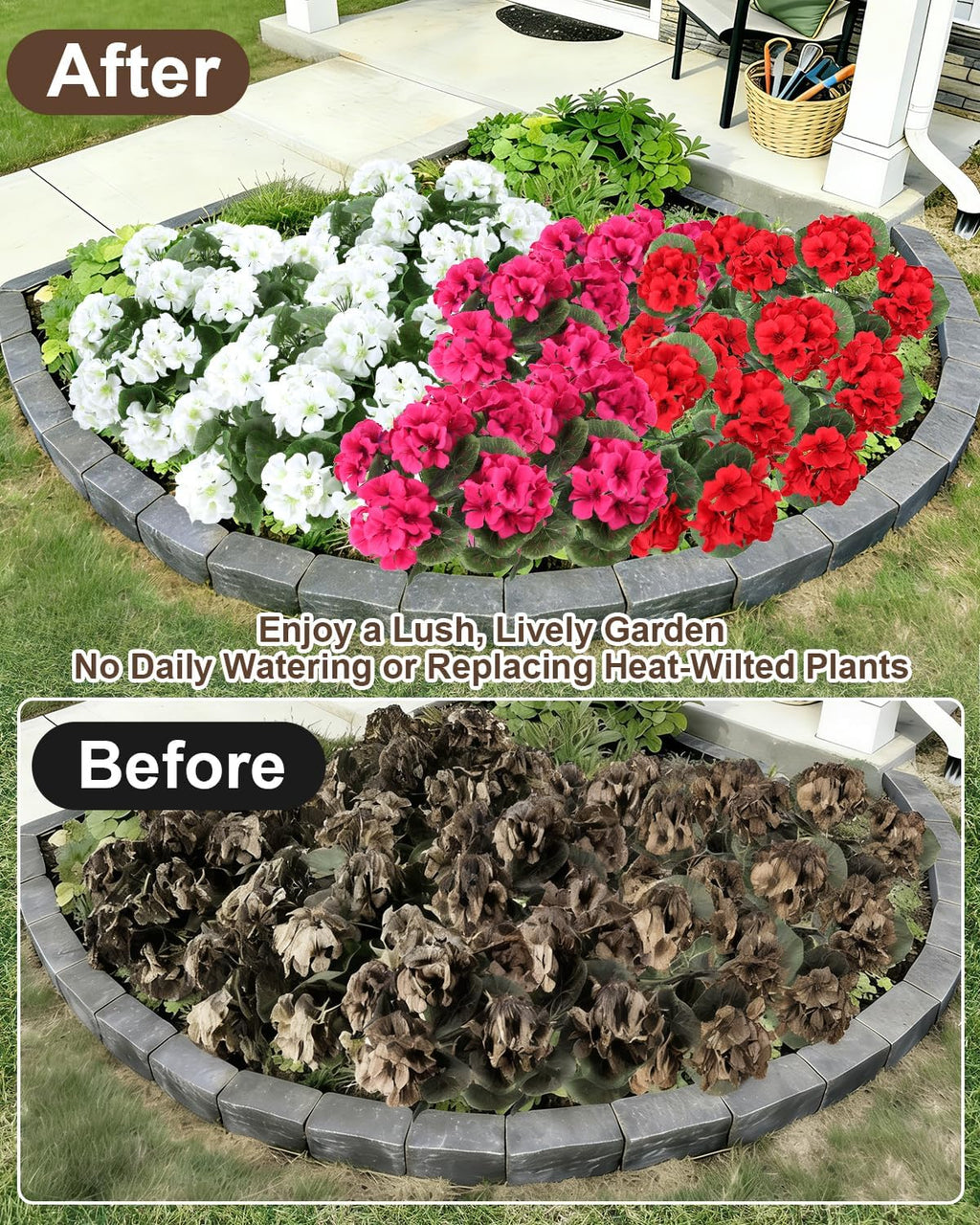 Artificial Flowers for Outdoors – 6 Bundles of UV-Resistant Artificial Geraniums, Realistic Silk Flowers for Front Porch, Patio, Garden, Window Boxes & Hanging Baskets (red, 6)