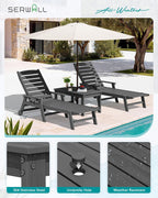 SERWALL Outdoor Coffee Table with 1.69" Umbrella Hole, HDPE Patio Coffee Table for Outside, Rectangle, Gray