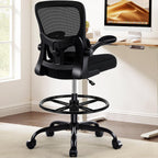 AreShark Drafting Office Chair - Ergonomic Tall Office Chair with Adjustable Footrest Ring - Counter Height Adjustable Rolling Standing Desk Chair with Lumbar Support and Flip-up Armrests for Home
