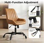 Armless Office Chair, Mid Back Modern Desk Chair with Rubber Wheels, 360 Swivel PU Leather Office Chair No Arms, Adjustable Height Small Computer Chair, Armless Desk Chair for Office, Brown