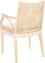 SAFAVIEH Home Collection - Gianni Natural & White Wash Solid Wood Rattan Arm Chair, Tropical Coastal Accent Seating for Living Room or Dining Space (SEA4011B)