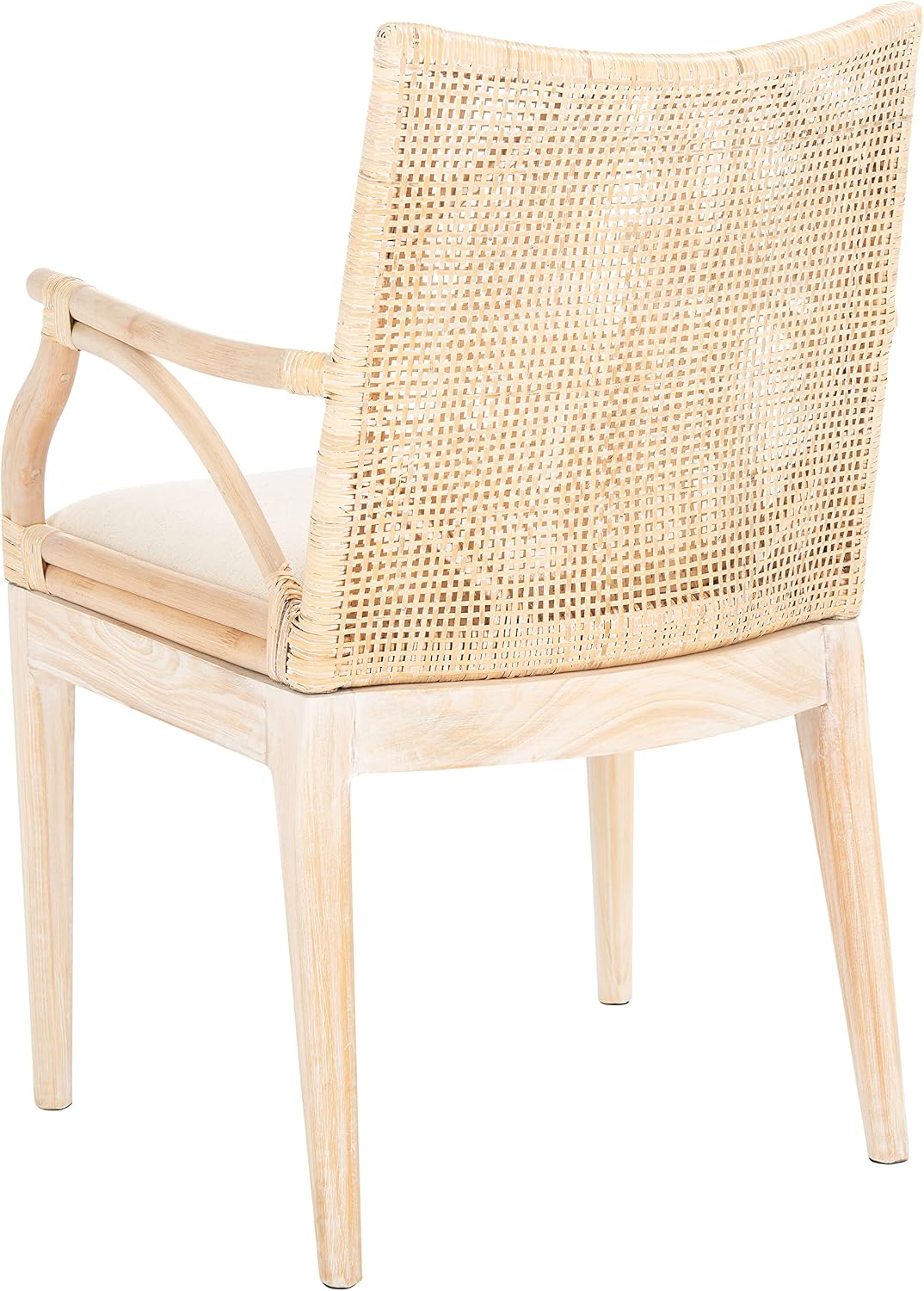 SAFAVIEH Home Collection - Gianni Natural & White Wash Solid Wood Rattan Arm Chair, Tropical Coastal Accent Seating for Living Room or Dining Space (SEA4011B)