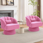 GarveeHome Modern 360° Swivel Velvet Barrel Accent Armchair – Striped Backrest & Plush Padding, Comfy Round Lounge Chair for Living Room, Bedroom, Reading Nook