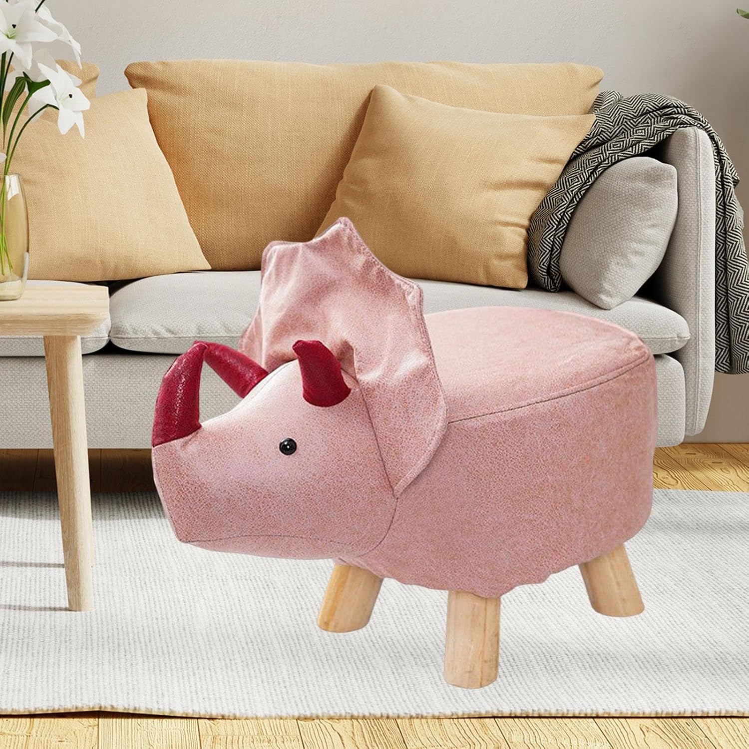 Animal Footstool, Footrest Ottoman, Cartoon, Portable, Adorable Room Decor, Wood Sofa Tea Stool for Guest Room, Bedroom, Playroom, Indoor Outdoor, Pink Dragons