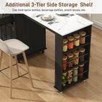 80"-48" Extendable Kitchen Island with Extended Dining Table and Power Outlet,Large Mobile Kitchen Storage Islands with 2 Storage Drawers,Rolling Islands Cart with 3 Extra Rows Open Shelves(Marble Bl)