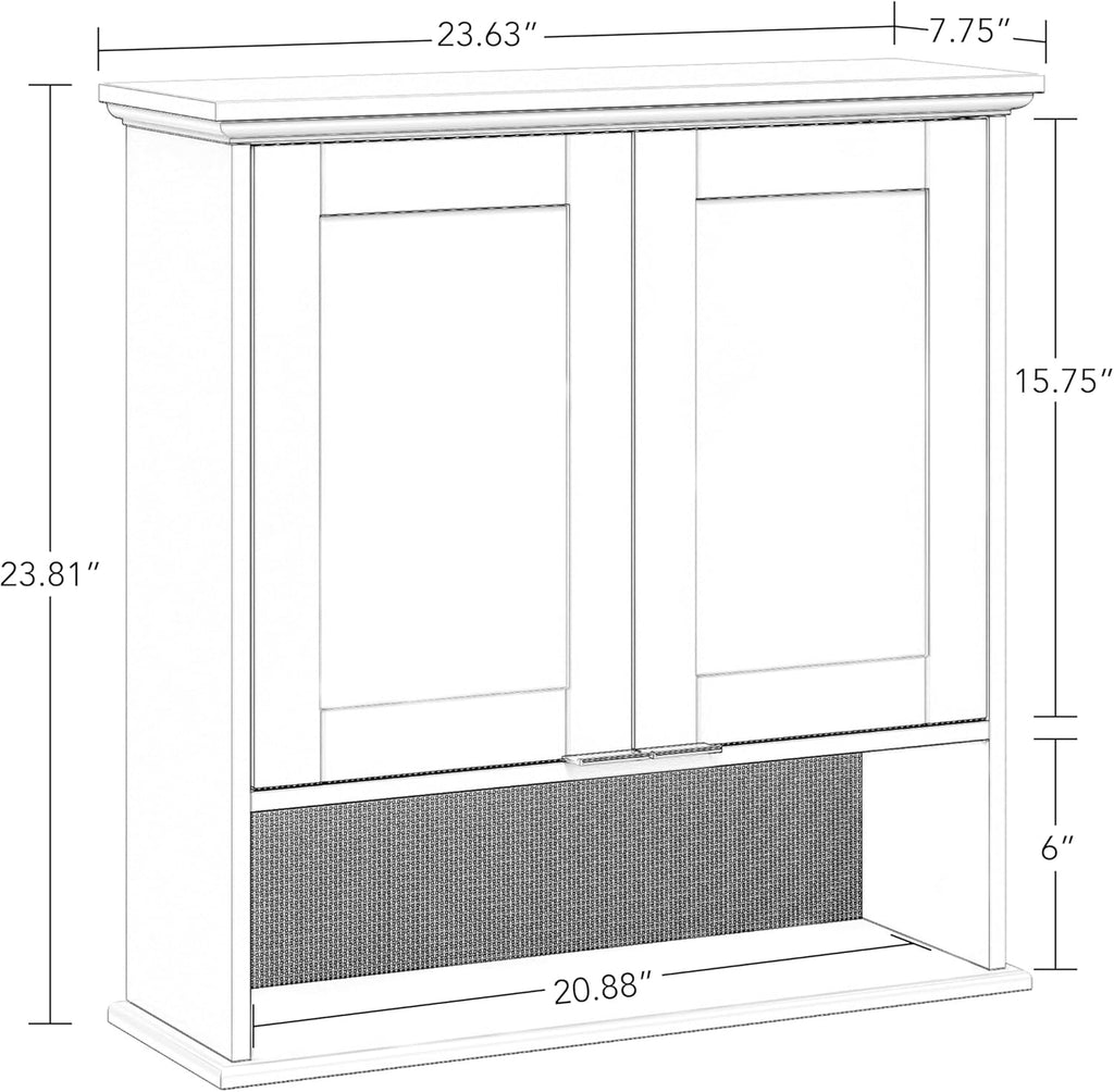 RiverRidge Two-Door Kitchen Storage Wall Cabinet with Woven Rattan Backboard, Soft-Close Hinges, and Adjustable Shelving Wall-Mounted Pantry Cabinet with - White