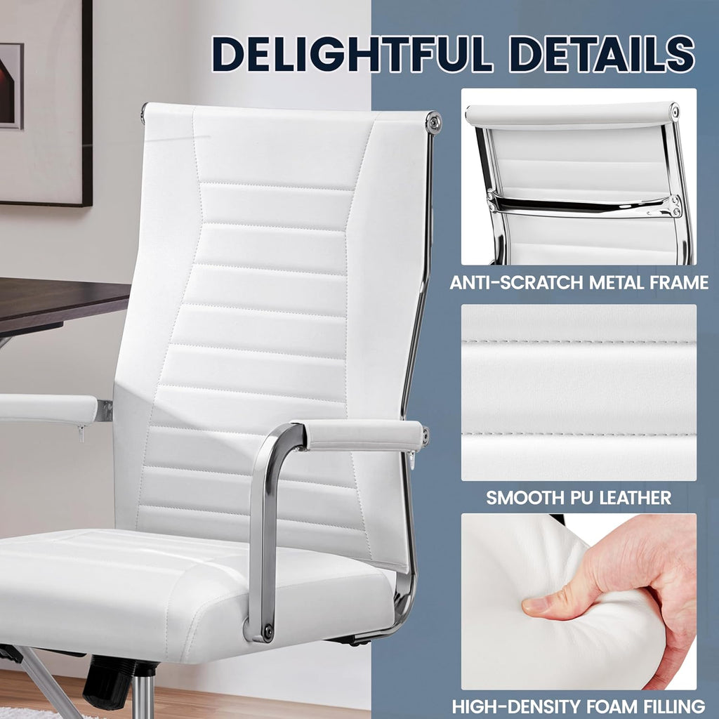 Yaheetech High-Back Office Desk Chair Executive Task Chair Management Chair PU Leather Chair Height Adjustable with Ergonomic Backrests for Conference and Home, White