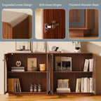 Sideboard Buffet Cabinet with Storage, Credenza Storage Cabinet for Living Room, Walnut Sideboard Wooden Accent Cabinet, Modern Coffee Bar Console Cabinet Walnut Buffet Cabinet with Arched Glass Doors