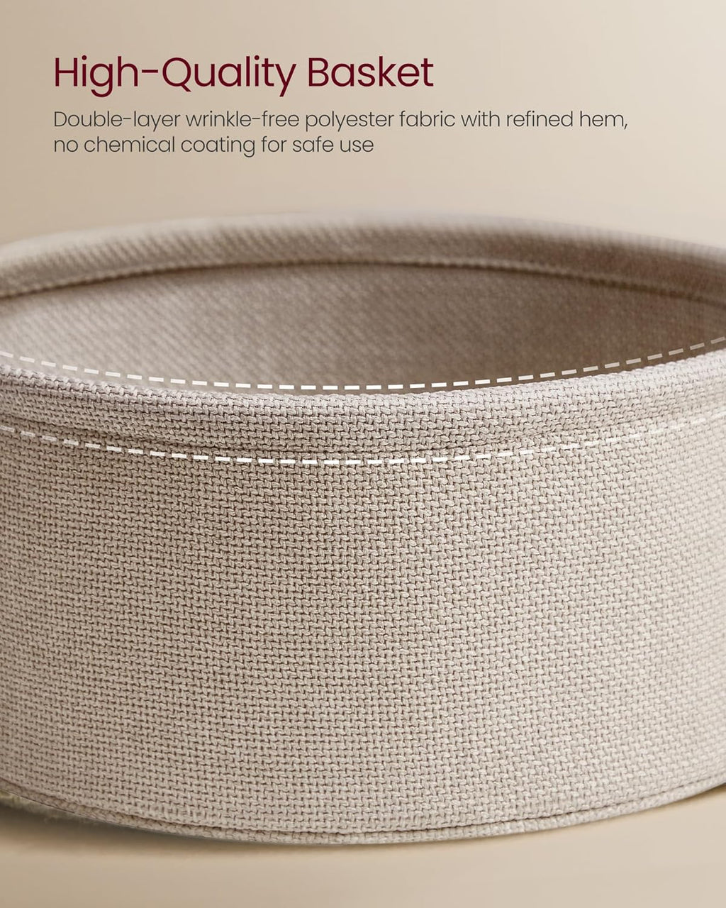 VASAGLE LILEA Collection - Side Table with Charging Station, Round End Table with Fabric Basket, Nightstand with USB Ports, for Living Room, Bedroom, Modern, Matte White and Camel Brown ULET228W01