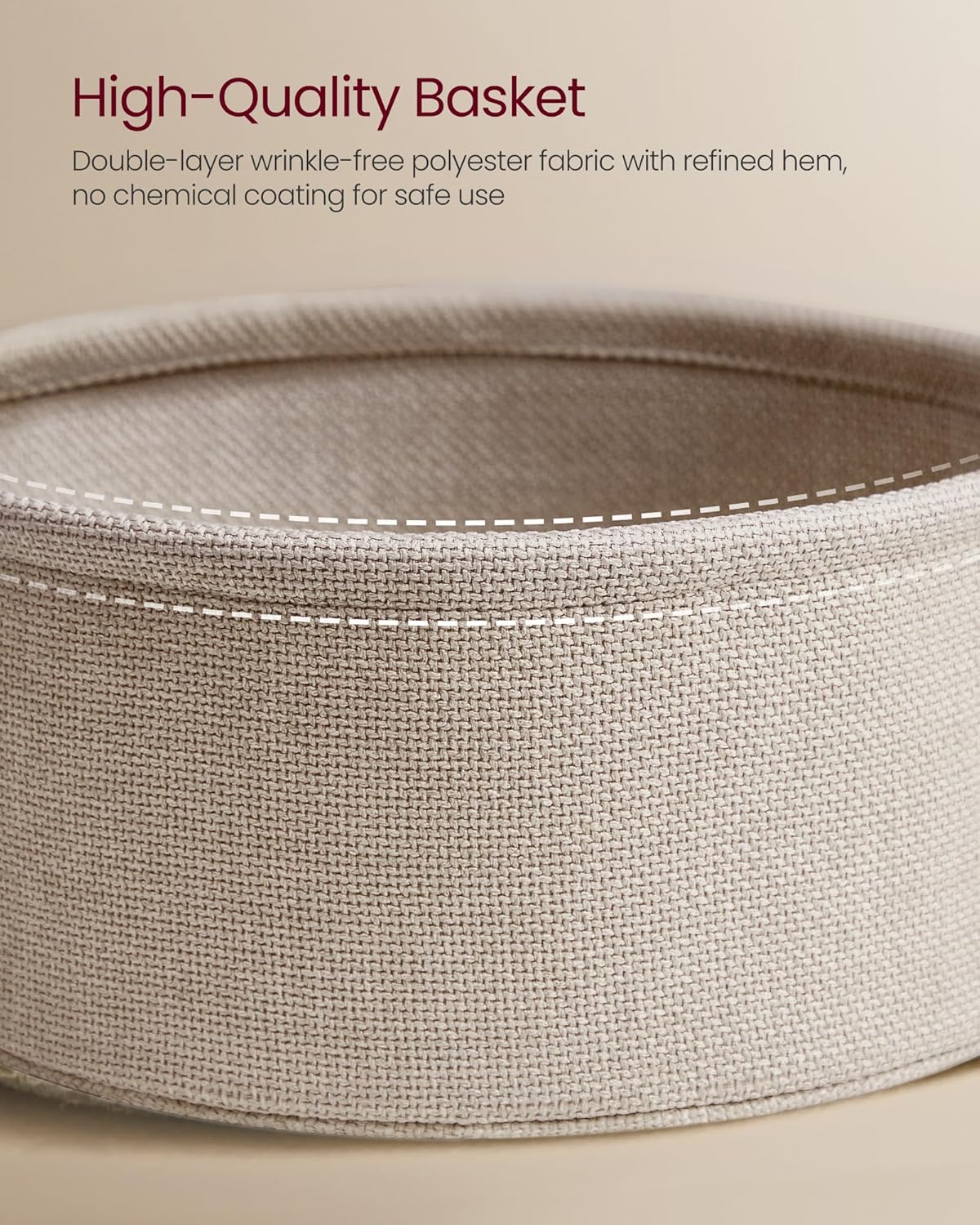 VASAGLE LILEA Collection - Side Table with Charging Station, Round End Table with Fabric Basket, Nightstand with USB Ports, for Living Room, Bedroom, Modern, Matte White and Camel Brown ULET228W01