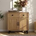FENSULN Buffet Sideboard Cabinet Farmhouse Modern Storage Cabinet with Drawer and Doors for Kitchen, Coffee Bar, Living Room, Oak
