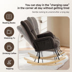 KEEZY Nursery Rocking Chair with Footrest,Teddy Upholstered Glider Rocker Rocking Accent Chair Padded Seat with High Backrest Armchair Comfy Side Chair for Living Room Bedroom (Teddy)