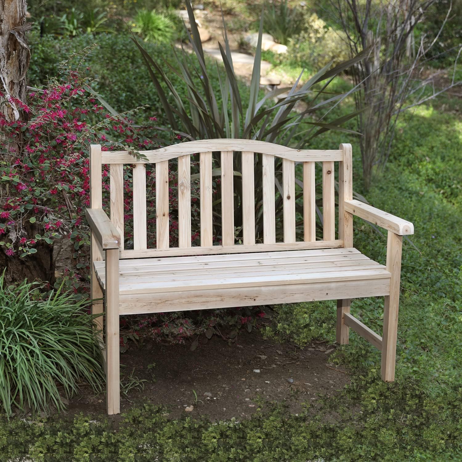 Shine Company 4212N-142 Belfort II Wooden Outdoor Patio Garden Bench, Light Beige