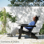 LUE BONA Folding Adirondack Chair Set of 4, Black HDPS Fire Pit Patio Chairs Weather Resistant, Modern Plastic Outdoor Chairs with Cup Holder