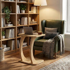 Modern C-Shaped Side Table, Curved Wood End Table for Couch, Sofa & Bed, Elegant TV Tray Table for Eating & Snacks, Space Saving Laptop Stand for Small Spaces, Unique Accent Furniture Piece
