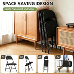 4 Pack Black Folding Chairs with Padded Seats, Office Guest Reception Chair, Breathable Foldable Chair for Indoor and Outdoor, Portable Stackable Commercial Seat for Bedroom Patio Party Event