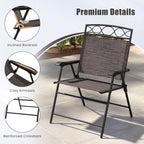 Giantex Set of 4 Patio Folding Chairs, Outdoor Dining Chairs for Camping, Beach, Backyard, Deck, Portable Dining Chair w/Armrest and Metal Frame, 4-Pack (Dark Brown)