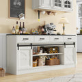 70” Large Buffet Sideboard Cabinet w/4 Drawer,Farmhouse Coffee Bar Cabinet Buffet with Storage,Sliding Door,Long Kitchen Buffet Table,Kitchen Sideboard Cabinet,Credenza for Dining Room,Off White