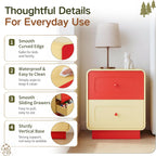 Red and Yellow Nightstand with Safe Curved Edges 2 Drawers for Kids Bedroom | ANBUY Modern Wooden Bedside Table for Toddler Room, End Table , Cute Side Table for Living Room, Nursery, Hallway
