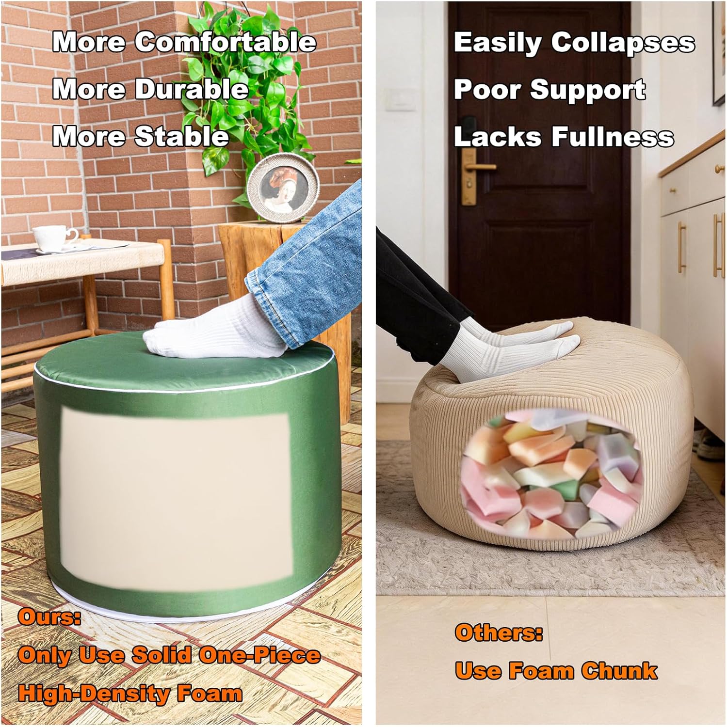 Multipurpose Outdoor Ottoman for Patio 20x14 Inches, Backyard, Additional Seating, Footrest, Side Table,Outdoor Patio Bean Bag Ottoman (Green)