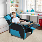 Costzon Kids Recliner, Gaming Recliner Chair w/Footrest, Headrest & Lumbar Support, Ergonomic Leather Lounge Chair for Living & Gaming Room, Adjustable Racing Style Sofa for Children Boys Girls, Blue
