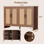 Mericonia Rattan Buffet Cabinet with Storage, Sideboard Cabinet with Doors and Adjustable Shelves, Farmhouse Coffee Bar Station Table, Modern Wood Cupboard for Kitchen, Livingroom, Walnut