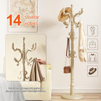 Wood Coat Rack Stand Wooden Coat Rack Freestanding,White | Hall Coat Tree with Sturdy Round Base 14 Hooks for Hat Bag Purses Vintage Coat Tree Hanger Stand for Entryway Hallway Bedroom