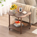 Flower Shape End Table - 2-Tier Walnut Wood Color Coffee Tables, Modern Wooden Sofa Side Table Open Storage, Easy Assembly Tea Table for Living Room Home Cafe, 23.6’’W x23.6’’Dx20.9’’H