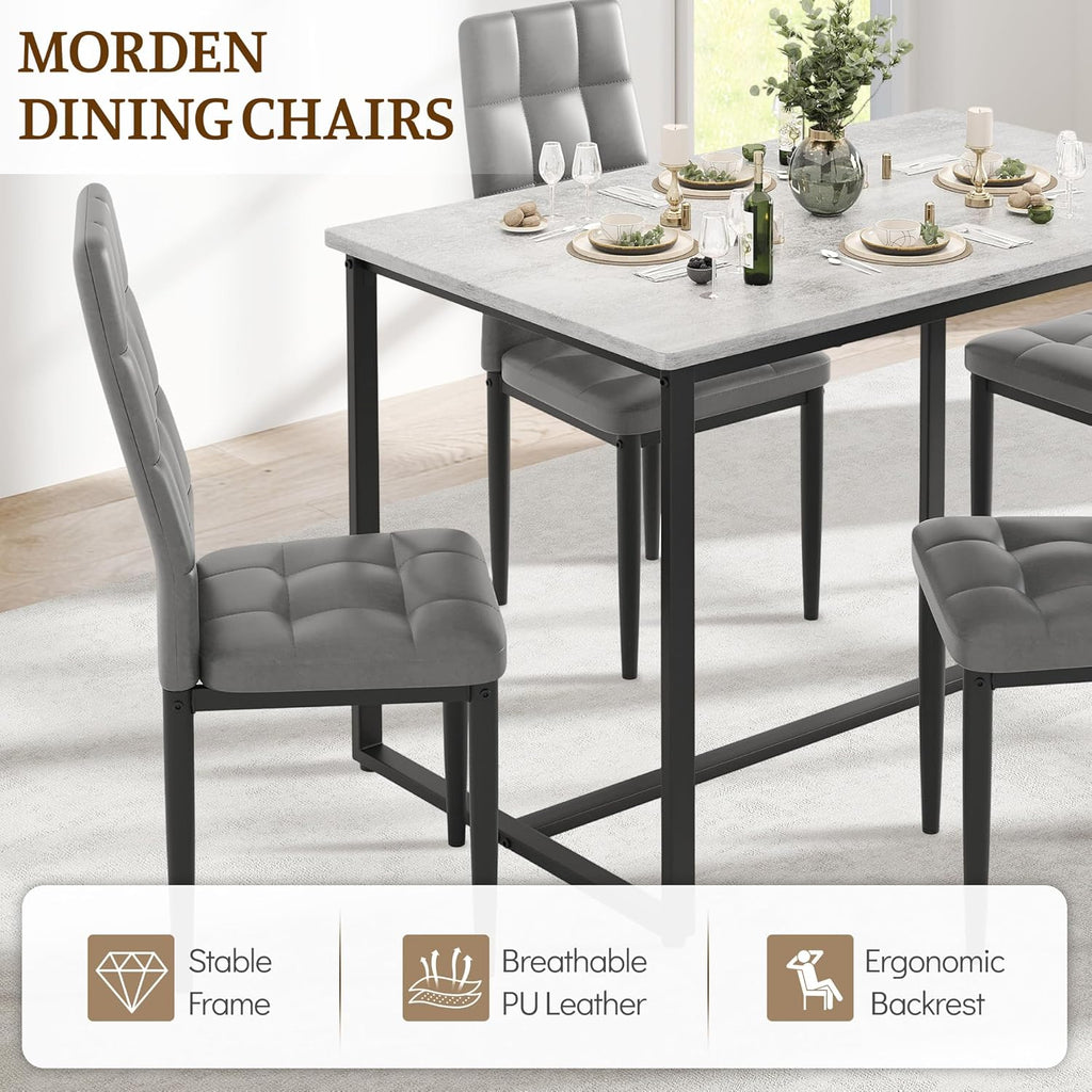 Dining Table Set for 4, PVC Faux Marble Kitchen Table Chairs Set of 4 with Upholstered PU Leather, Easy to Maintain, Sturdy and Scratch-Resistant, Space-Saving Dining Room Set
