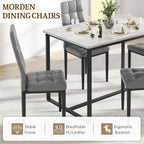 Dining Table Set for 4, PVC Faux Marble Kitchen Table Chairs Set of 4 with Upholstered PU Leather, Easy to Maintain, Sturdy and Scratch-Resistant, Space-Saving Dining Room Set