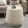 IRONORA White Vertical Fluted Round Side Table, Barrel Shaped Pedestal End Table, Pleated Textured Accent Coffee Table for Living Room Bedroom Entryway, Minimalist Indoor Decor Nightstand